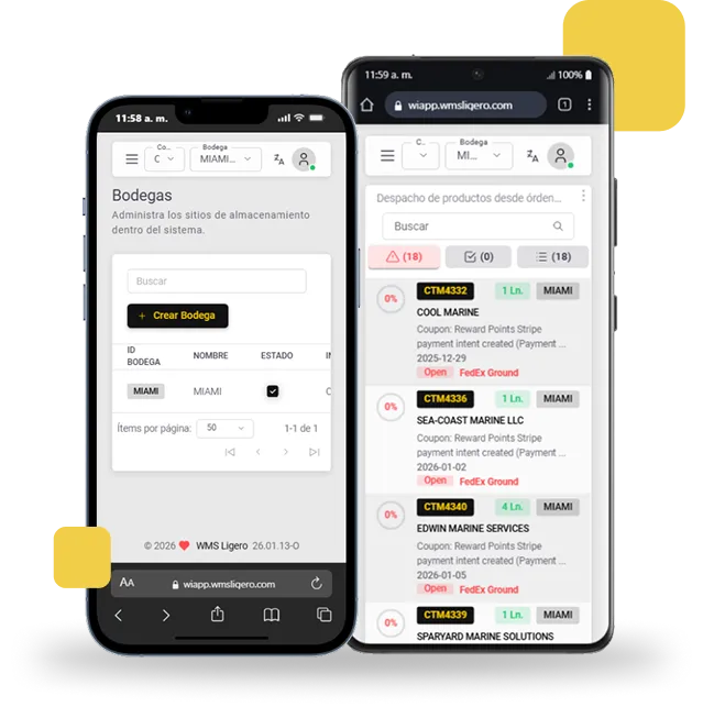 Telefonos mostrando WMS Ligero